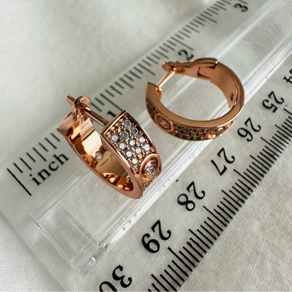 Love Earrings Sterling Silver 925 Simulated Diamond Pave 18k Rose Gold Overlay - Picture 6 of 11